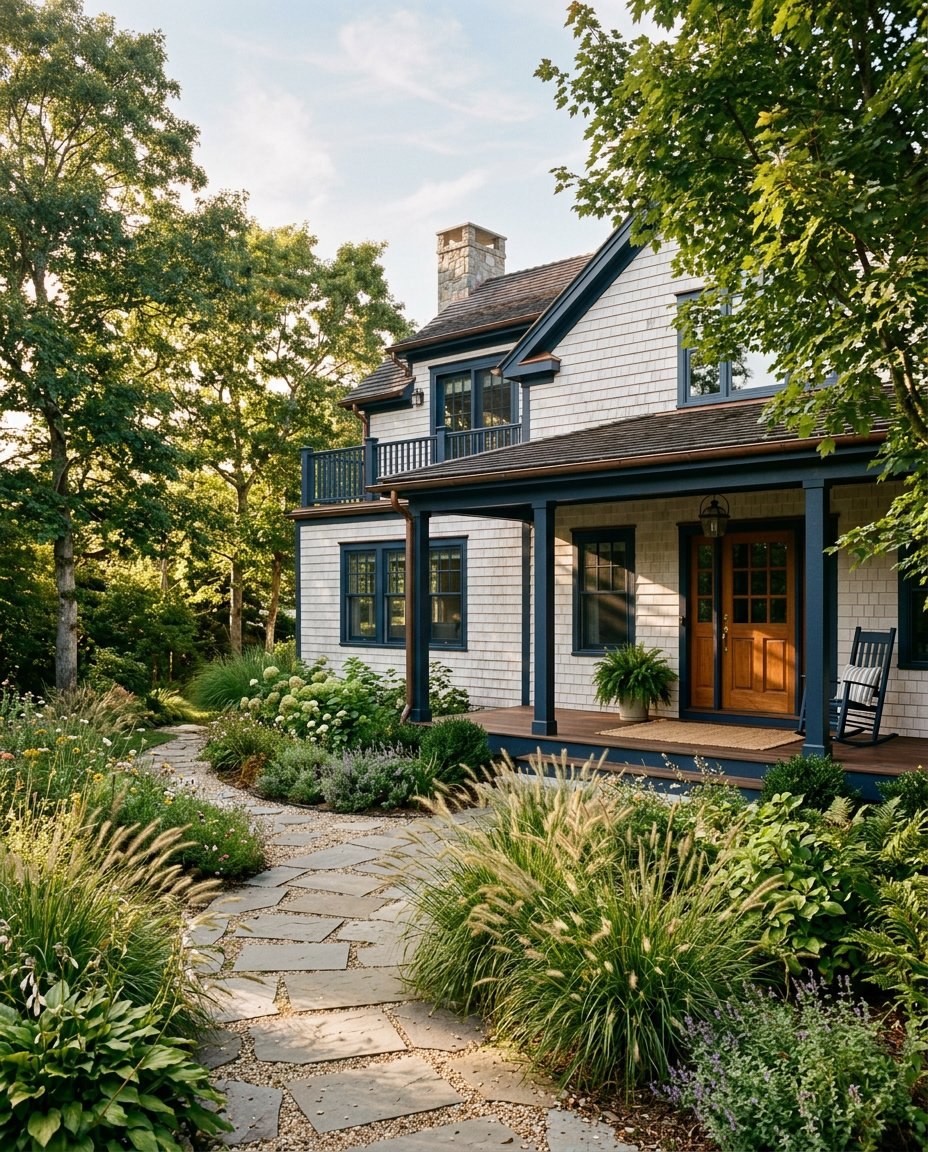 A welcoming coastal home surrounded by a leafy garden